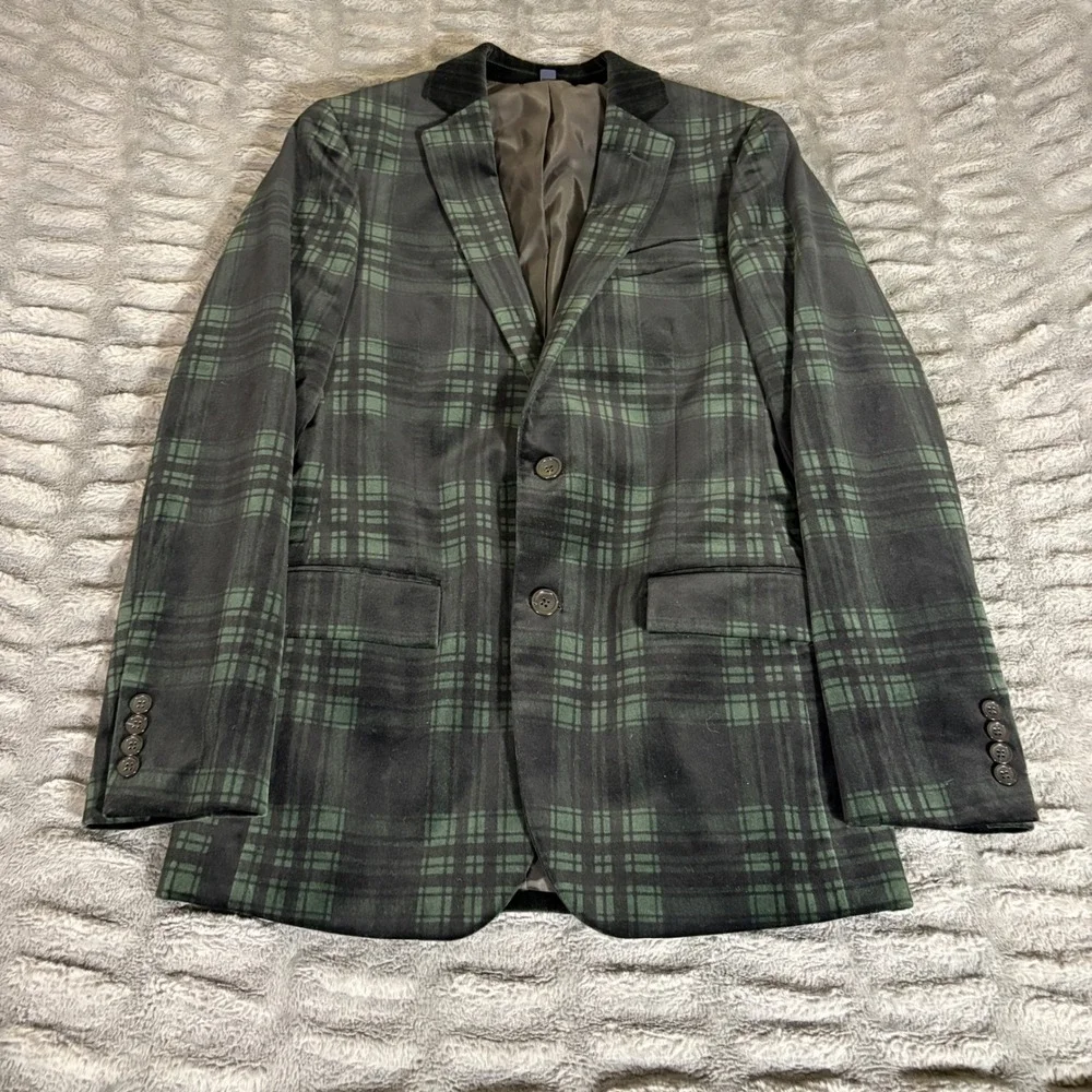 J.Crew Thompson Blazer 34R Mens Green Black Watch Plaid Cotton Sport Coat CD648
